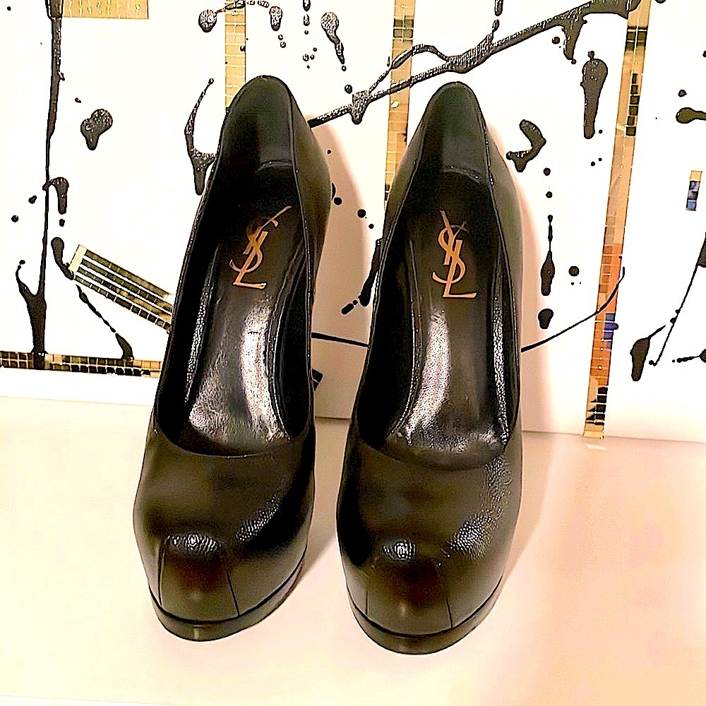 ❤️ Saint Laurent 🔥 Black Pebble Leather Platform Pumps 36 1/2 😍 & Dust bag ✅ - Picture 5 of 6